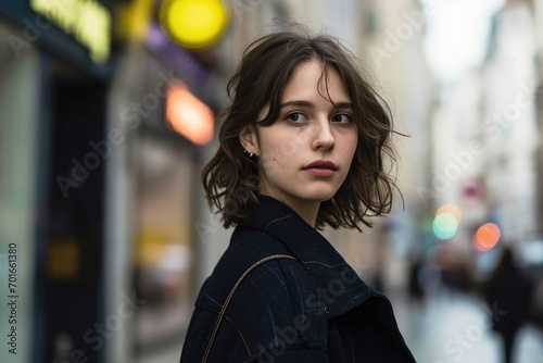 Casual Chic Woman in Urban Winter. Generative AI.