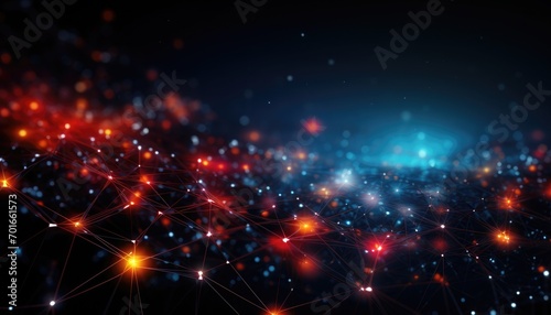 red and blue dots connected in cyberspace, background