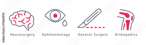 Different Hospital Department Flat Icons with Name Vector Set