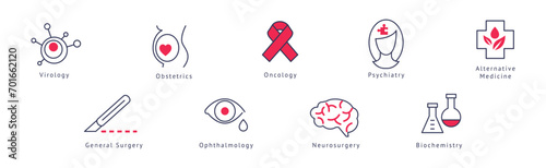 Different Hospital Department Flat Icons with Name Vector Set