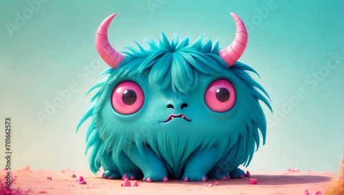 Fantasy monster in turquis and pink color vector illustration on pastel background. Isolation background. Vector illustration, t shirt print	