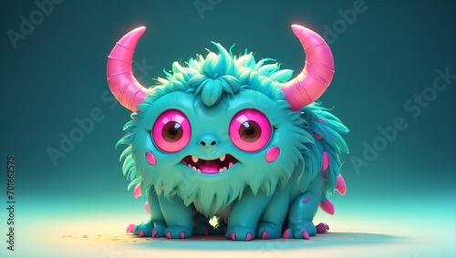 Fantasy monster in turquis and pink color vector illustration on pastel background. Isolation background. Vector illustration, t shirt print	