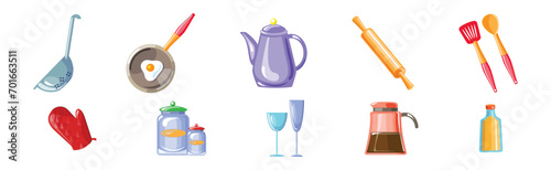 Cooking Tool and Kitchenware for Culinary Use Vector Set