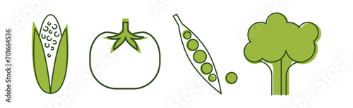 Ripe Vegetables and Garden Crop Line Icon Vector Set.