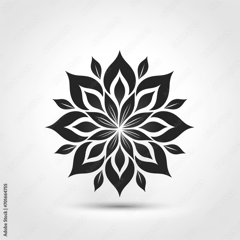 minimalistic round logo emblem symbol with black silhouette of a flower on white background