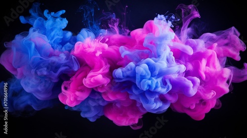blue and violet fluffy pastel ink smoke cloud with black background
