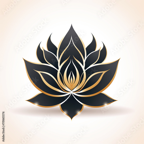 minimalistic logo emblem symbol with a golden black lotus flower on white background