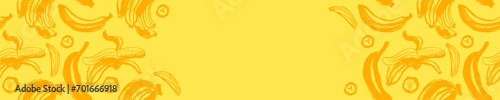Vector bananas banner template with sketch bananas seamless pattern. Banana label backdrop. Bananafruit ornament. Yellow fruits label design.