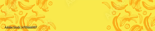 Vector bananas banner template with sketch bananas seamless pattern. Banana label backdrop. Bananafruit ornament. Yellow fruits label design.