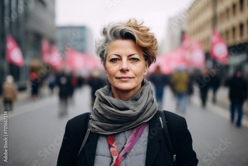 Portrait of a middle-aged woman in the city center.