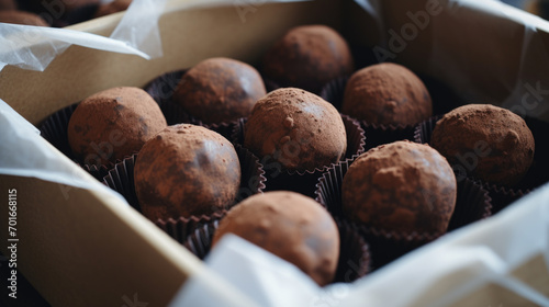 Box with delicious chocolate truffles for Valentine's Day