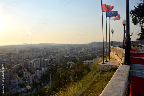 Valona panorama and flag Albainia