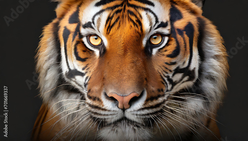 tiger head and eyes isolated on black background  closeup face