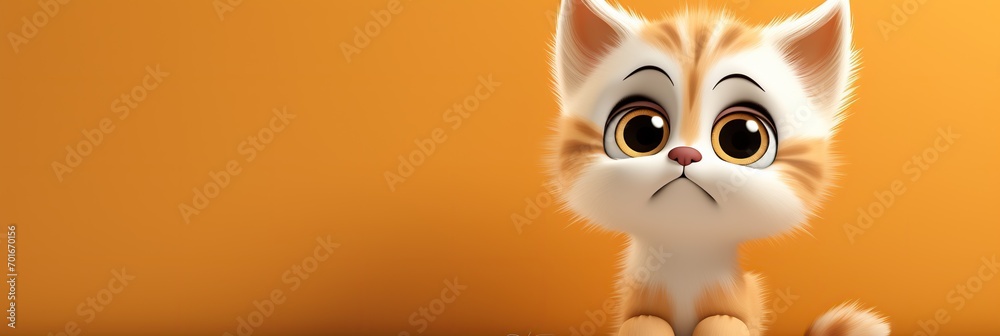 cute cartoon character cat kitty on orange isolated background with copy space cute cartoon character cat kitty on orange isolated background with copy space