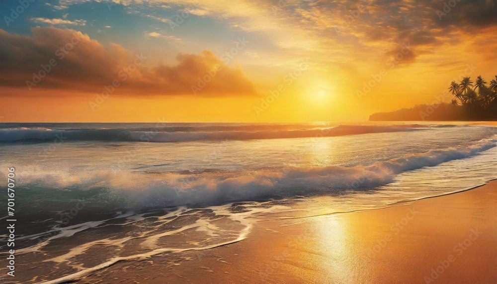 Coastal Serenade: Golden Sunset Casting a Calm Spell on Tropical Waves
