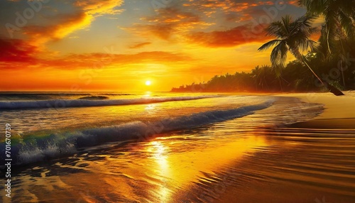 Golden Horizon: Tropical Beach Seascape at Sunset