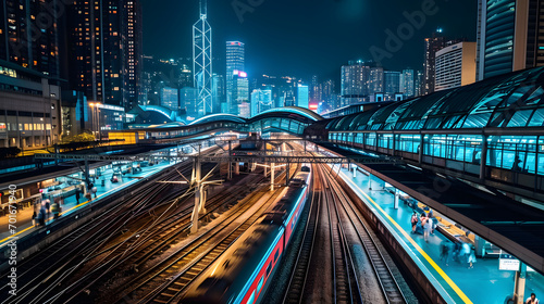 a bustling international transportation hub, capturing the essence of global connectivity under the city lights