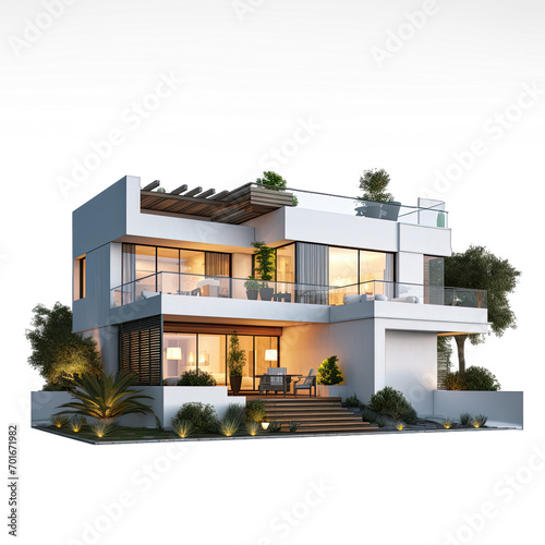 Modern House Isolated on Transparent Background 
