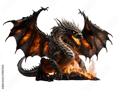 Fiery dragon isolated. PNG transparent background.