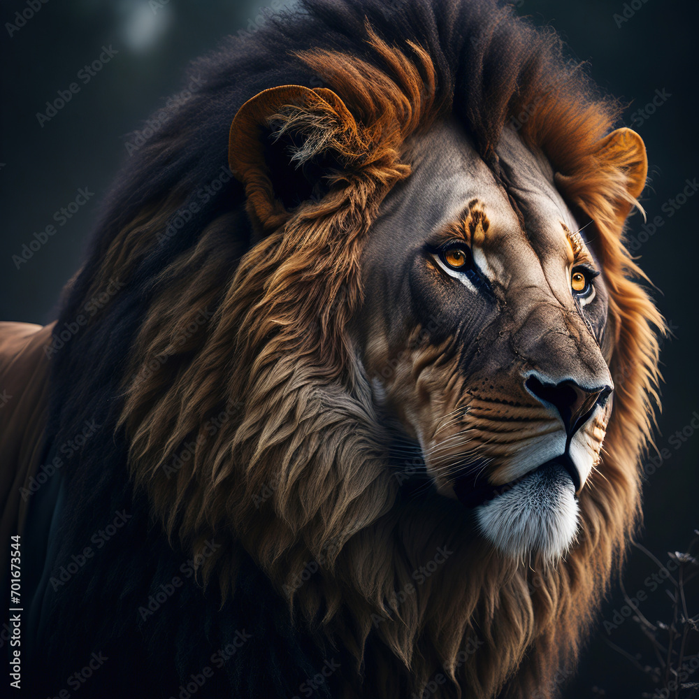Naklejka premium Detailed photo of a beautiful lion in the wild