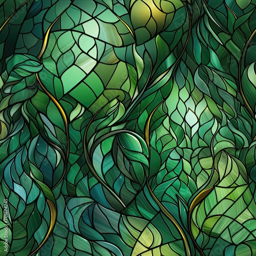 seamless pattern with green stained glass window texture © alexkoral