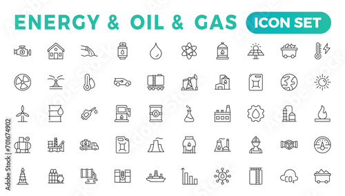 Energy and Oil and gas - thin line web icon set. Outline icons collection