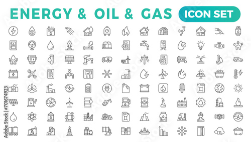 Energy and Oil and gas - thin line web icon set. Outline icons collection