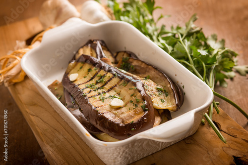 grilled eggplants with garlic parsley and olive oil