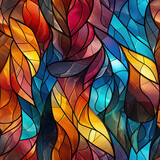 seamless pattern with texture ornament of a stained glass window on multicolored rainbow background