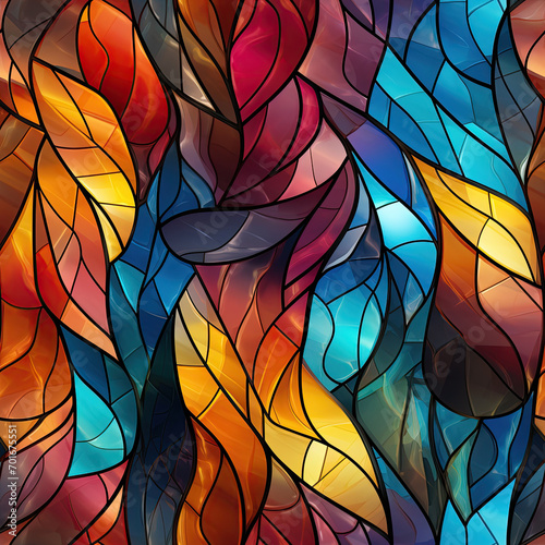 seamless pattern with texture ornament of a stained glass window on multicolored rainbow background © alexkoral