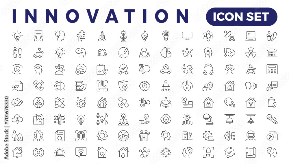 Innovation line icons collection. Technology, creative, brainstorm, education icons. UI icon set. Thin outline icons pack