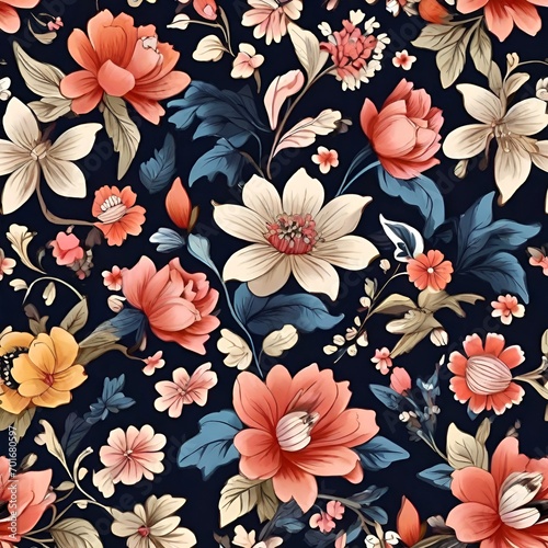 seamless floral background fabric art vintage decoration textile plant beauty Ai generated 