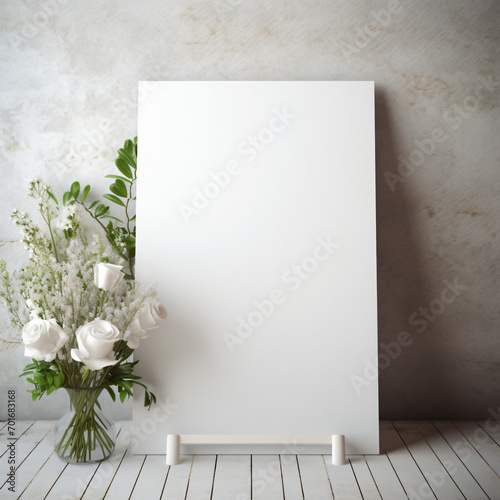 white Wedding signage a mock-up of a wedding invitation surrounded by flowers and botanicals minimal set in the style of a mock-up