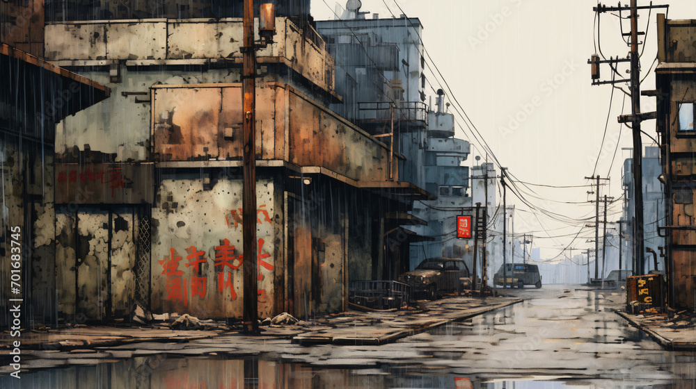 illustration painting of urban street