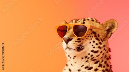 imaginative animal idea. Cheetah in sunglass shades, editorial advertisement, dreamlike, isolated on solid pastel background © kashif 2158