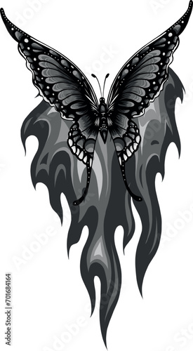 monochromatic Illustration of a butterfly made of fire photo