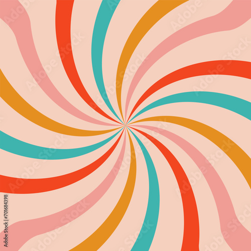 Acid wave rainbow line background in the 1970s 1960s hippie style. carnival wallpaper pattern retro vintage 70s 60s groove. Psychedelic poster background. Vector design illustration. Gold and pink