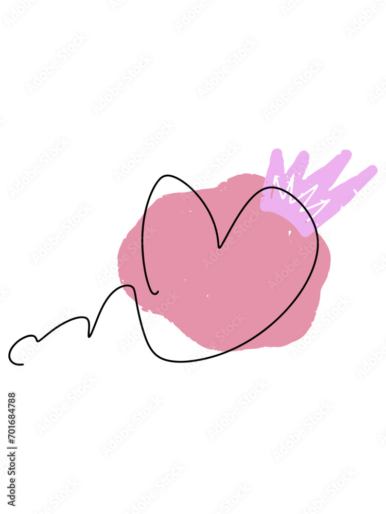 Hearts with abstract pink spots. Line art, one stroke, continuous line. Postcard, valentine, congratulation, Valentine's Day. Vector