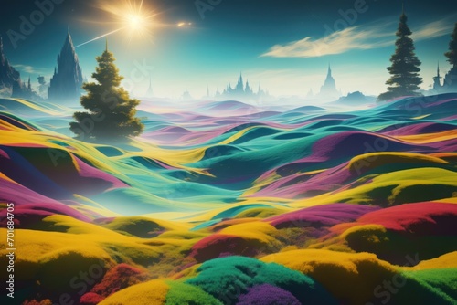 Fantastic landscape of the spiral multiverse  multi color  Amazing colors  game banners. Generative AI.