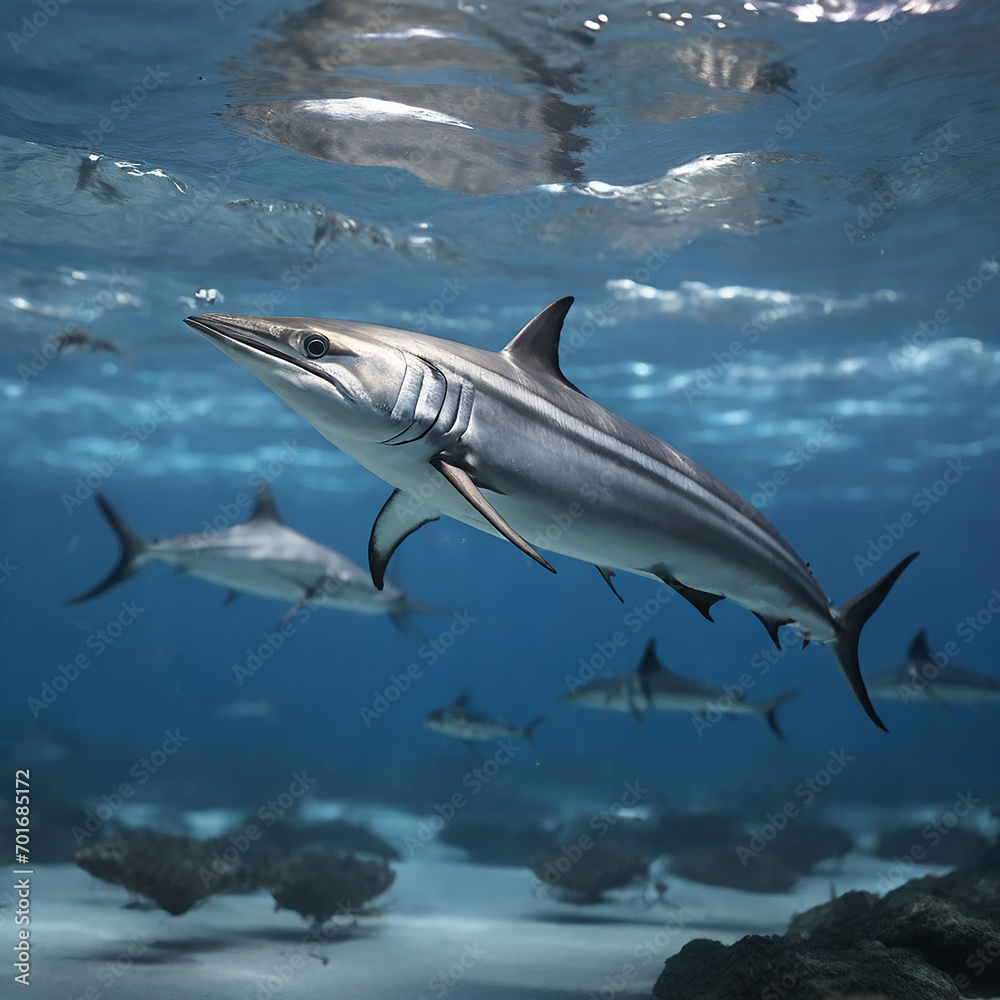 Fototapeta premium Marlin Pelagic Expedition into the Oceanic Realms of Elegance and Conservation Triumphs ai generated