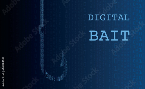 Digital bait, fishing hook as a bait symbol on a gradient blue background. Poster