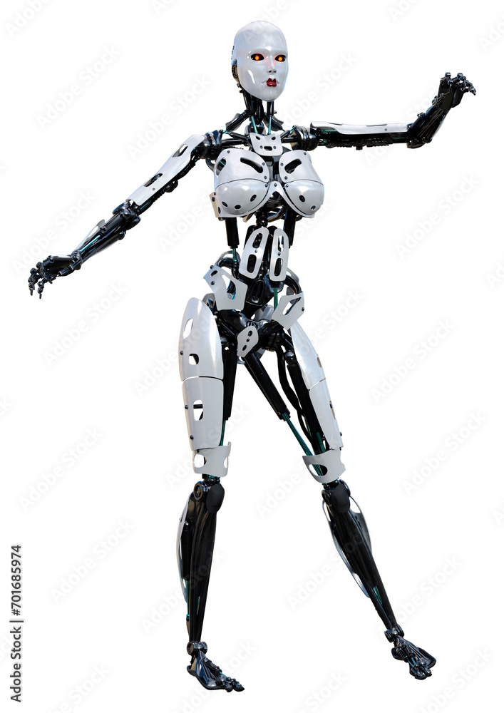 3D Rendering Female Robot on White