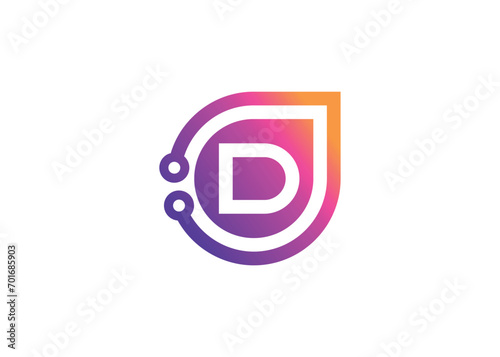 Letter D Technology vector monogram logo design template. Letter D molecule, Science and Bio technology Vector logo