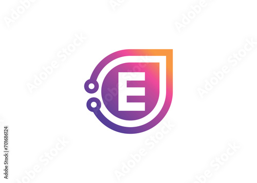 Letter E Technology vector monogram logo design template. Letter E molecule, Science and Bio technology Vector logo © Veclotus