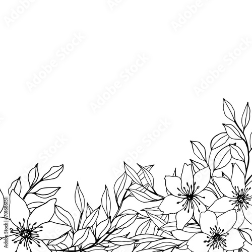 square template with plant composition. vector hand drawn flower, leaves, branch. Elegant frame for wedding cards, background. ink monochrome botanical illustration for polygraph, web sites