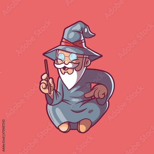 Mage tech floating vector illustration. Brand, mascot, tech design concept.