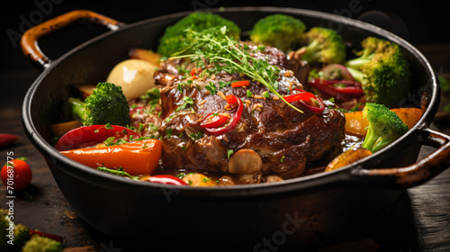 Red wine-braised lamb shank with vegetables
