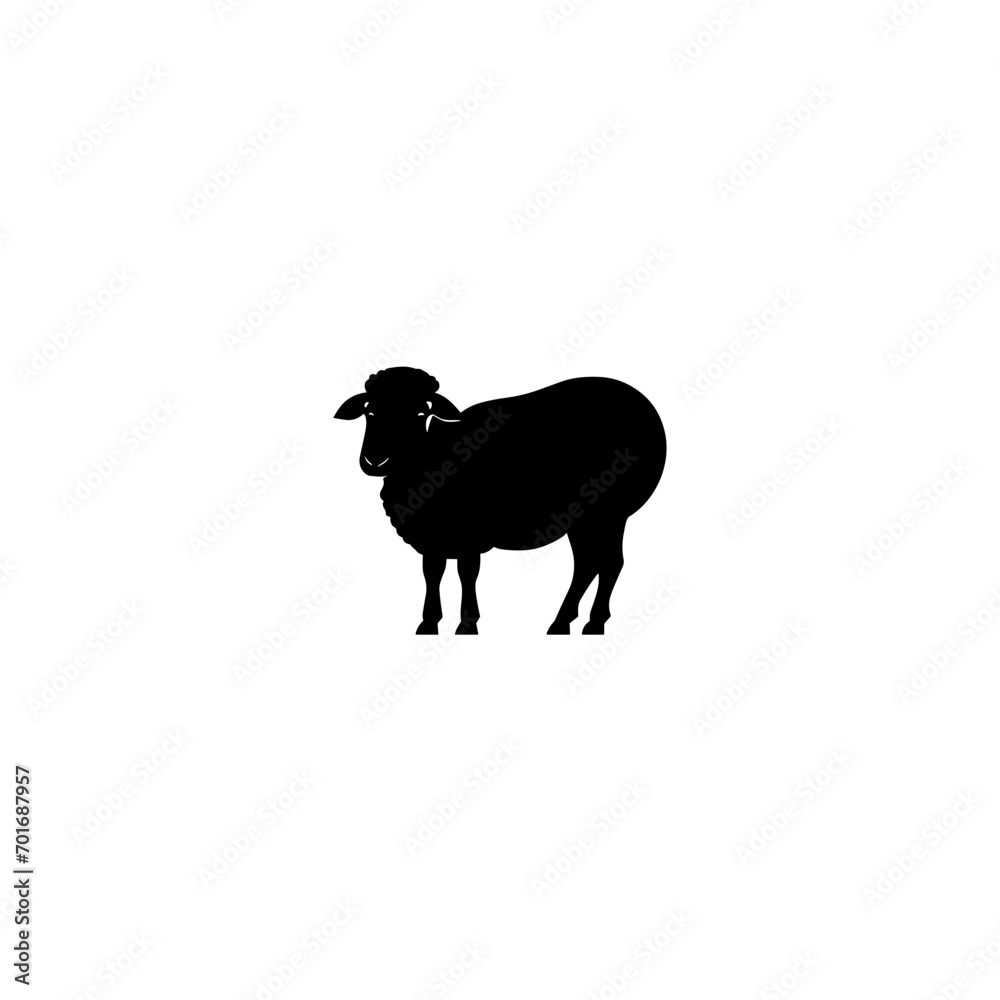 black silhouette of sheep on white | Digital vector illustration of a sheep