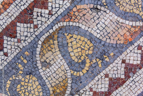 Byzantine ornament, close up fragment. Ancient mosaic from Istanbul. Byzantine period, fragment of floor
