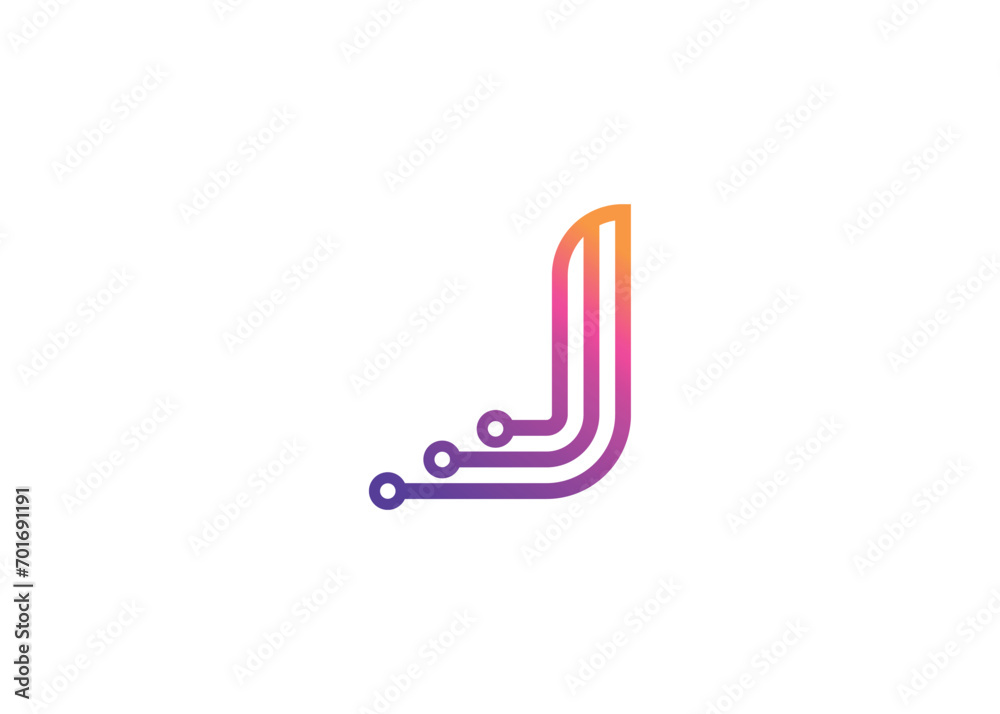 Letter J Technology vector monogram logo design template. Letter J molecule, Science and Bio technology Vector logo